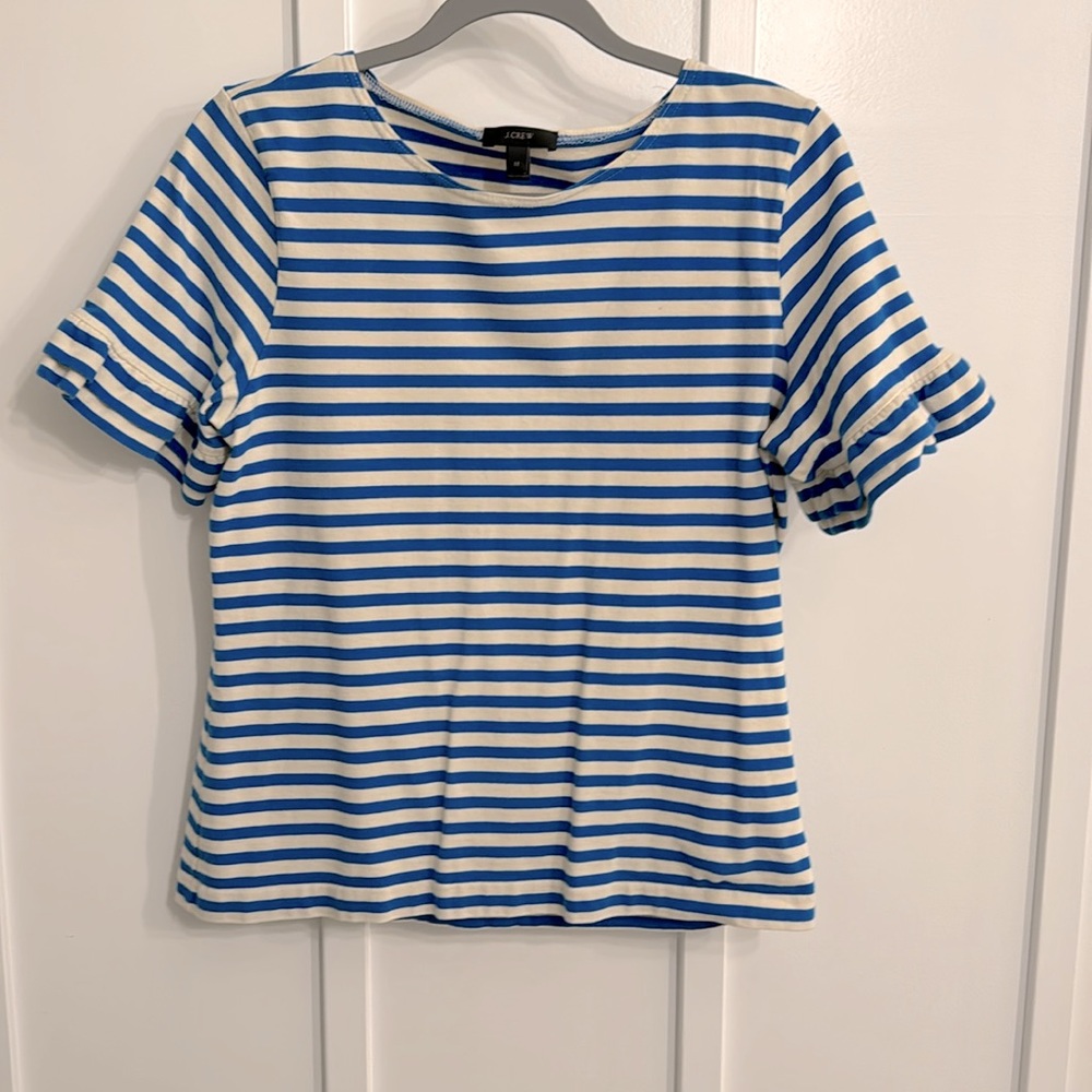 JCrew Striped Top with Ruffle Sleeves